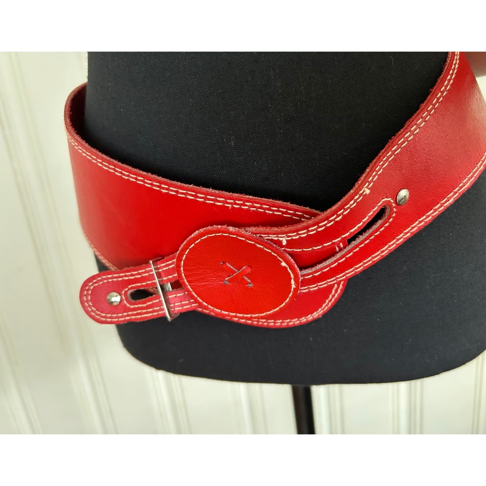 Vintage Y2K Boho Nicole Red Wide Waist Belt Contrast Stitch Size M